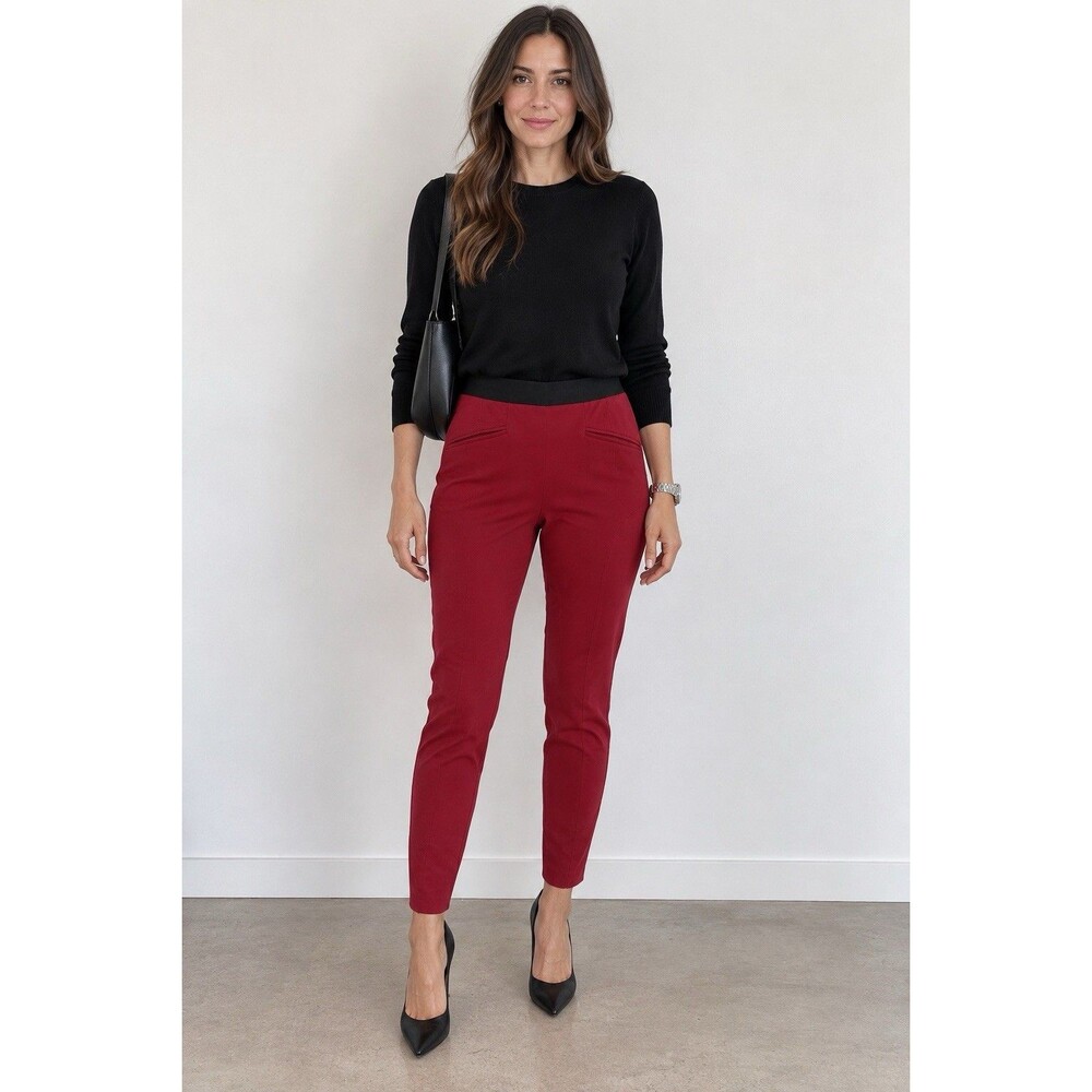 Theory Jerryn New Recovery Pants Women Size 8 Red Pull On Skinny Elastic Waist